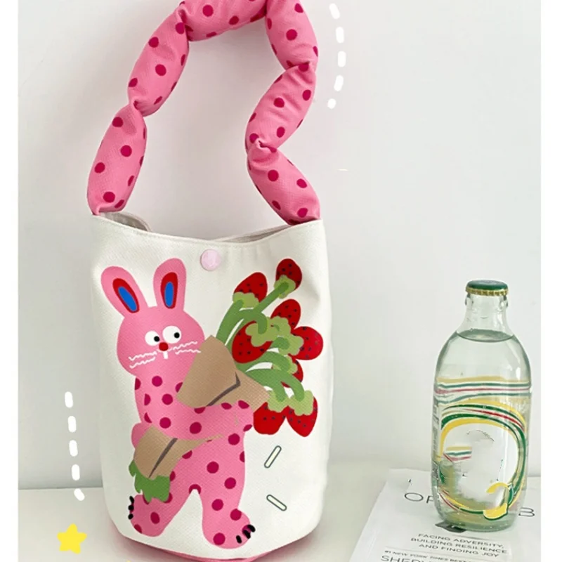 Large Capacity Cartoon Graffiti Bucket Bag Korean Style Canvas Handbag Cat Handbag Tote Bag Shoulder Bag Storage Bag Gift