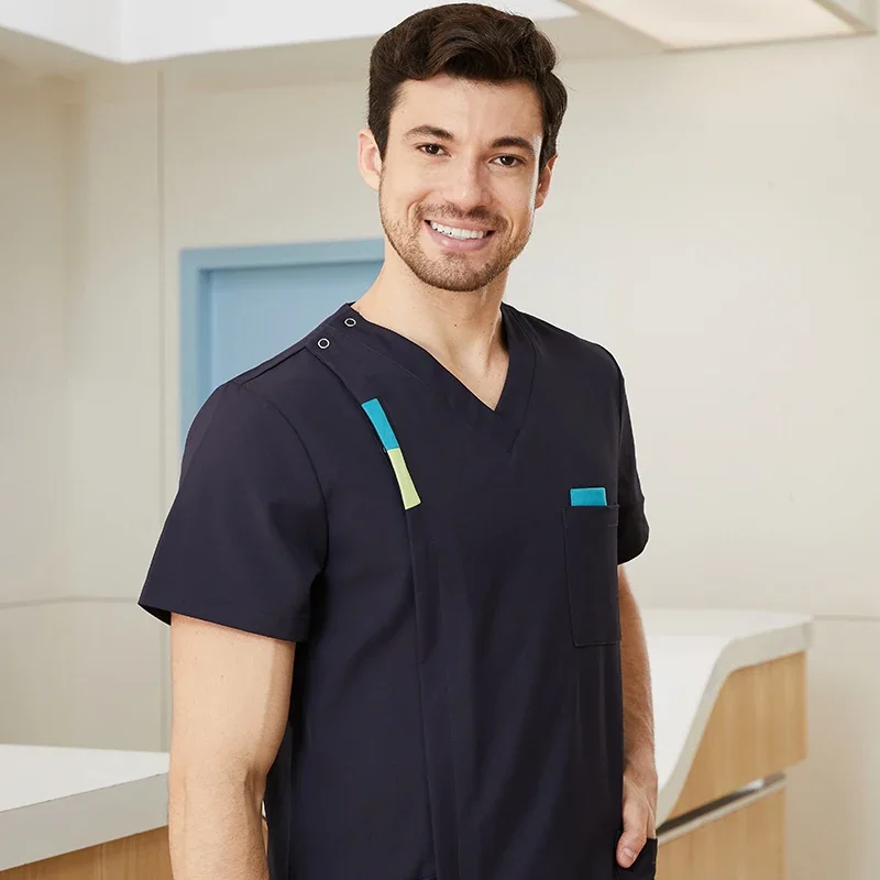 V-Neck Doctor Working Ternos para Mulheres e Homens, Enfermeira Workwear Set, Uniformes de Enfermagem, Essential Top e Calça, Zipper Scrubs, N-L1-2