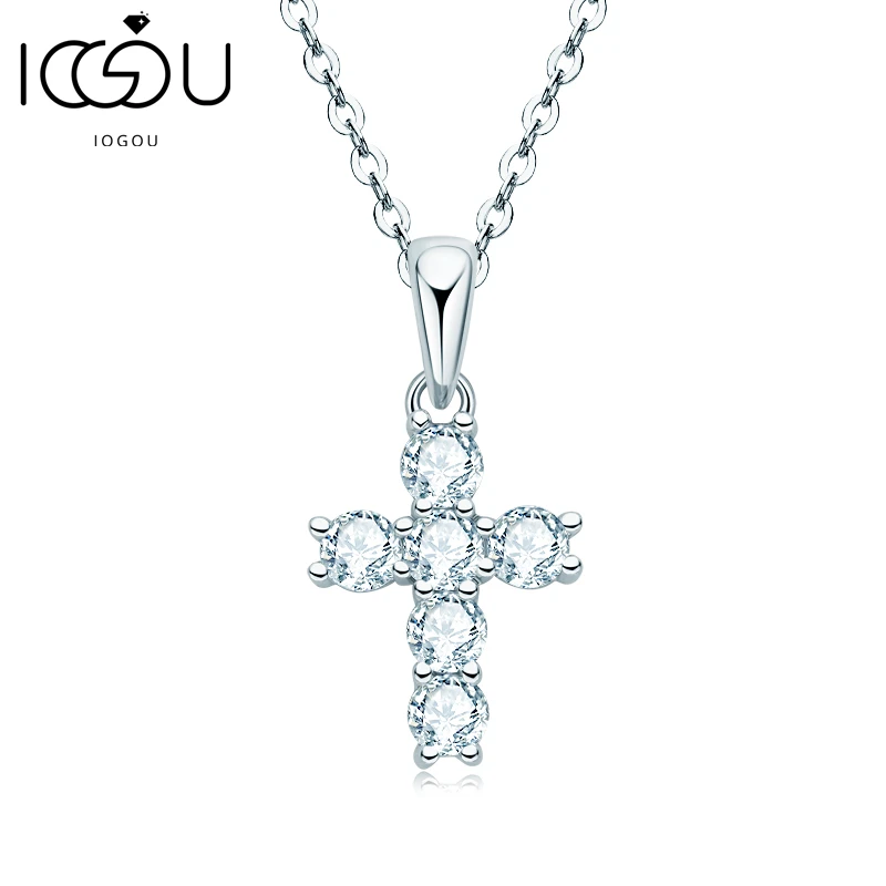 

IOGOU Charm Choker 925 Sterling Silver Round Cut 3mm D Color Moissanite Cross Pendant Necklaces for Women Girls Fine Jewelry