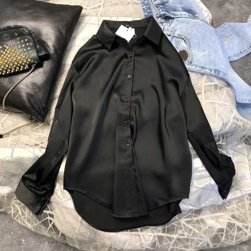 XEJ Silk Shirt Vintage Blouse Women Spring 2021 Womens Clothing Sheer Top Woman Overshirt Women Longsleeve Dress Shirt