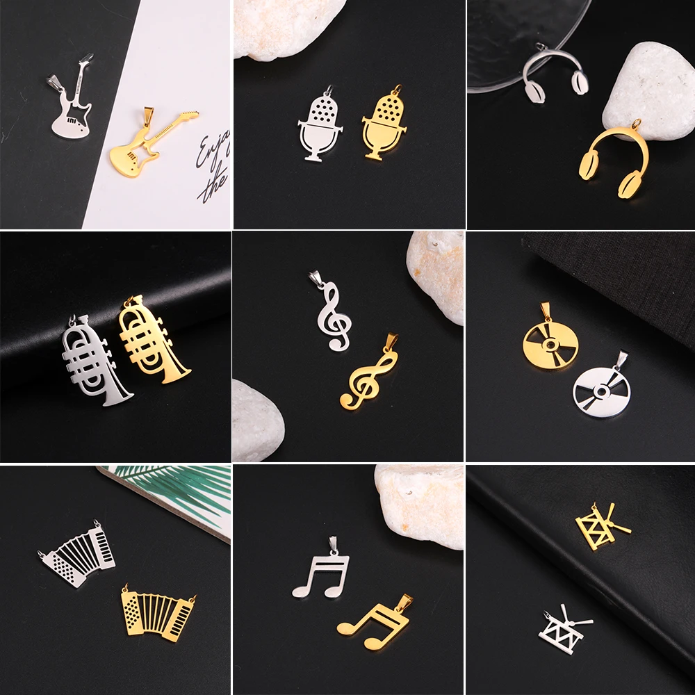 5pcs/Lot Musical Instruments Pendants Accessories For Necklace Bracelets Creation Stainless Steel Charms Jewelry Making Supplies