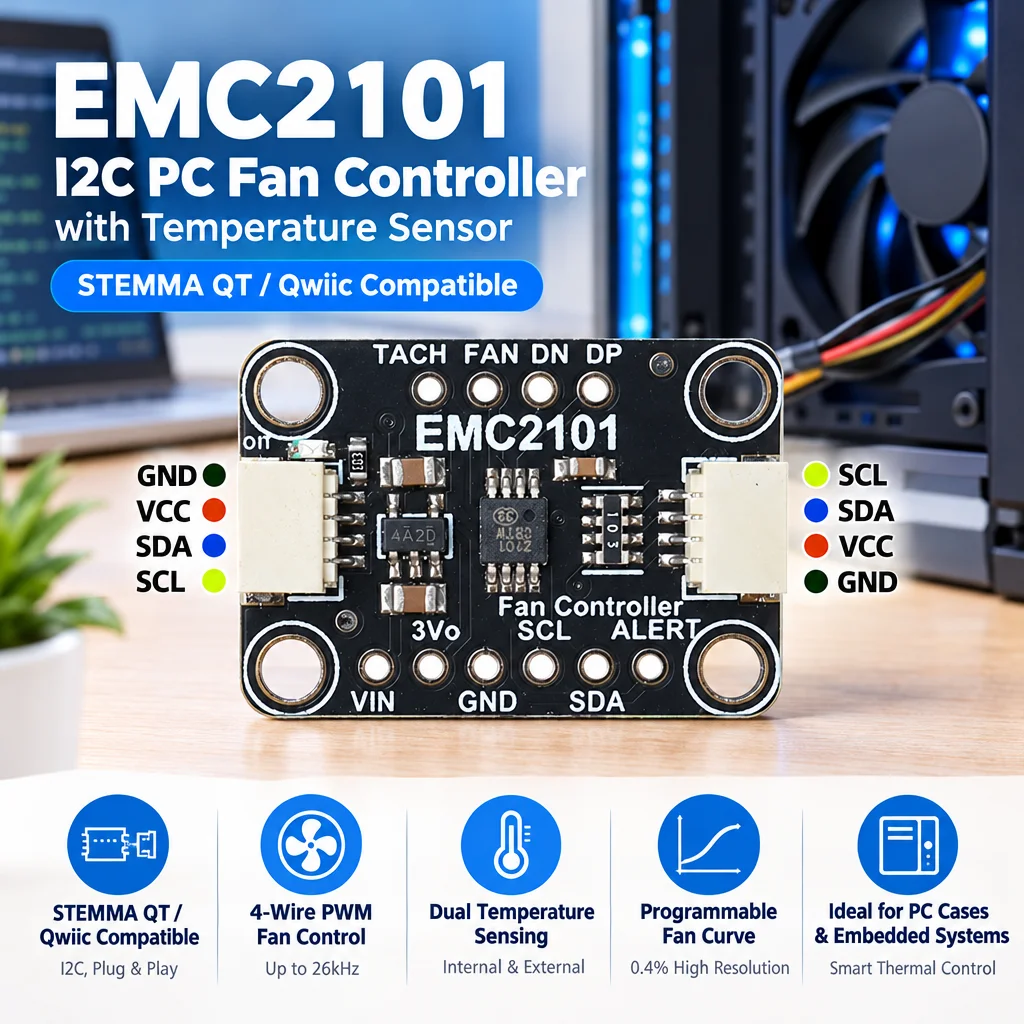 EMC2101 I2C Fan Controller Module with Programmable Fan Curve / Dual Channel Temperature Sensor STEMMA Qt/Qwiic plug and play