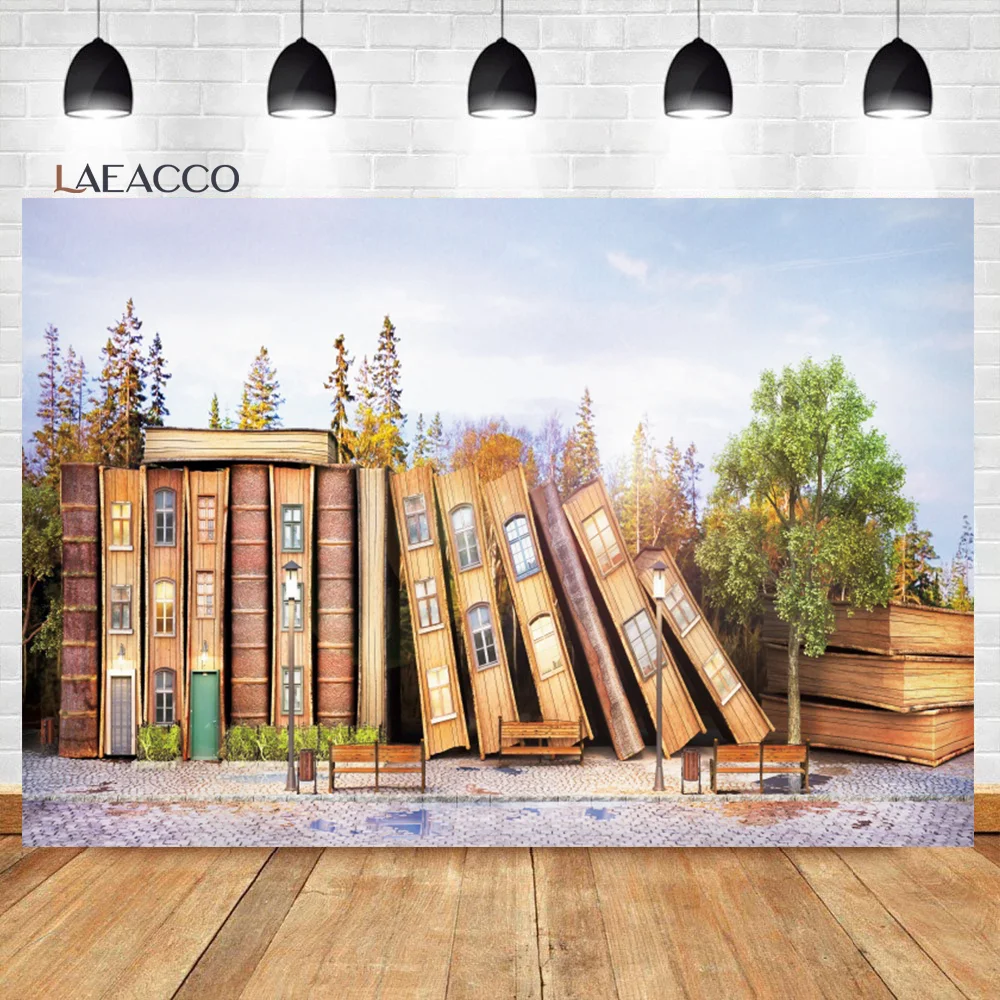 Laeacco Kindergarten Classroom Backdrop Vintage Wood House Back to School Theme Online Teaching Portrait Photography Background