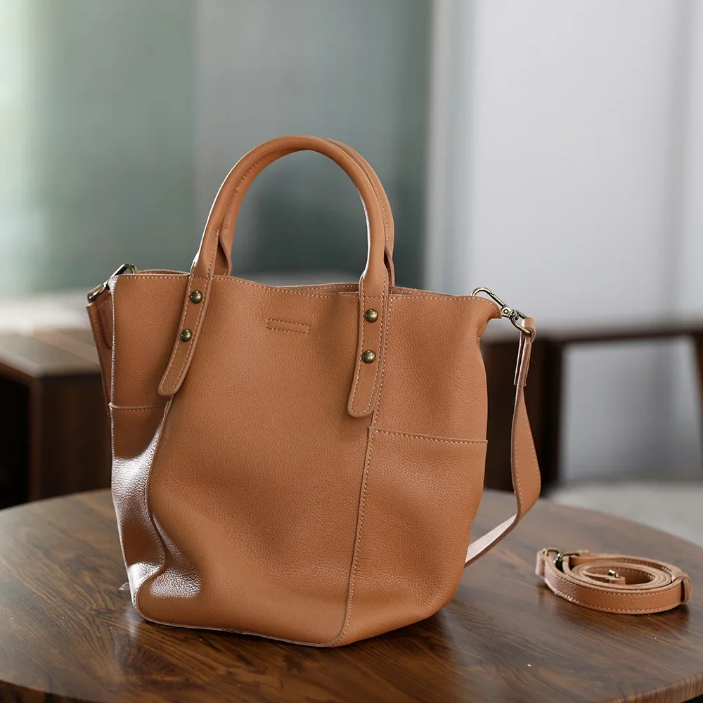 

Handmade Vintage Top Layer Cowhide Bag Bucket Bag Leather Women's Hand Bill Shoulder Crossbody Bag Women's Purses And Handbags