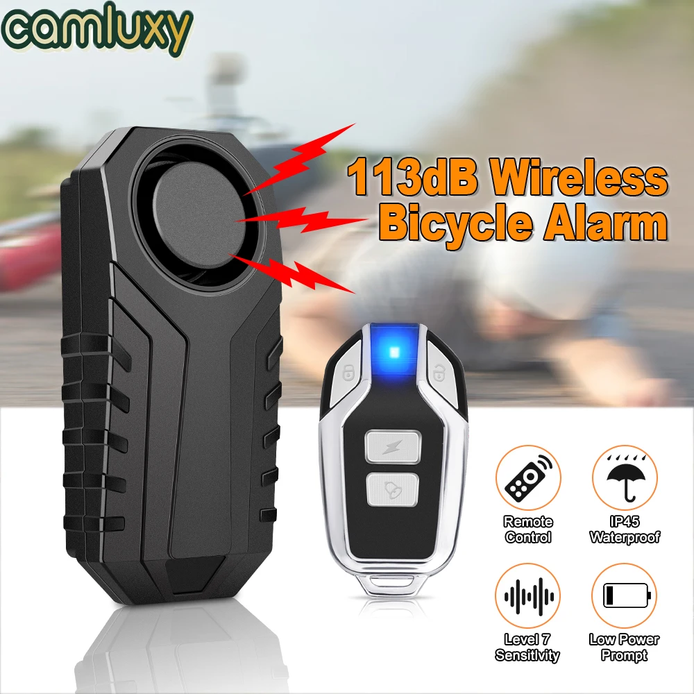 Wsdcam 113dB دراجة إنذار IP65 مقاوم للماء 7 مستويات حساسية 3 تعديل حجم نوع C قابلة للشحن نظام إنذار الدراجة القرن