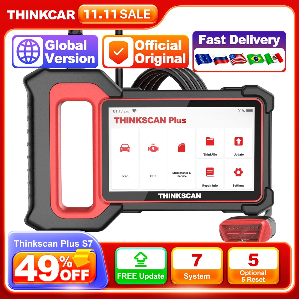 Система диагностики автомобиля THINKCAR THINKSCAN PLUS S4 S7 ABS SRS ECM, OBD2 Автомобильный сканер