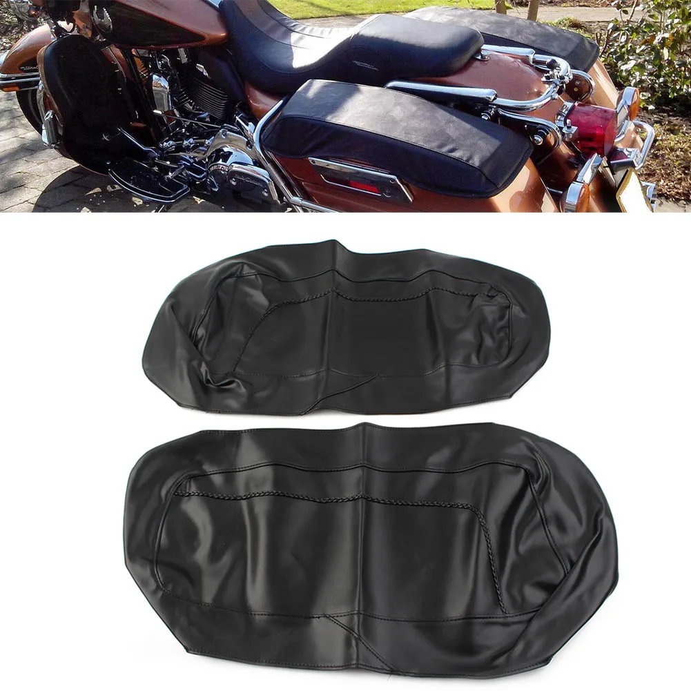 

1Pair Motorcycle PU Waterproof Saddlebag Speaker Lid Cover Left & Right For Harley Road Street Electra Glide