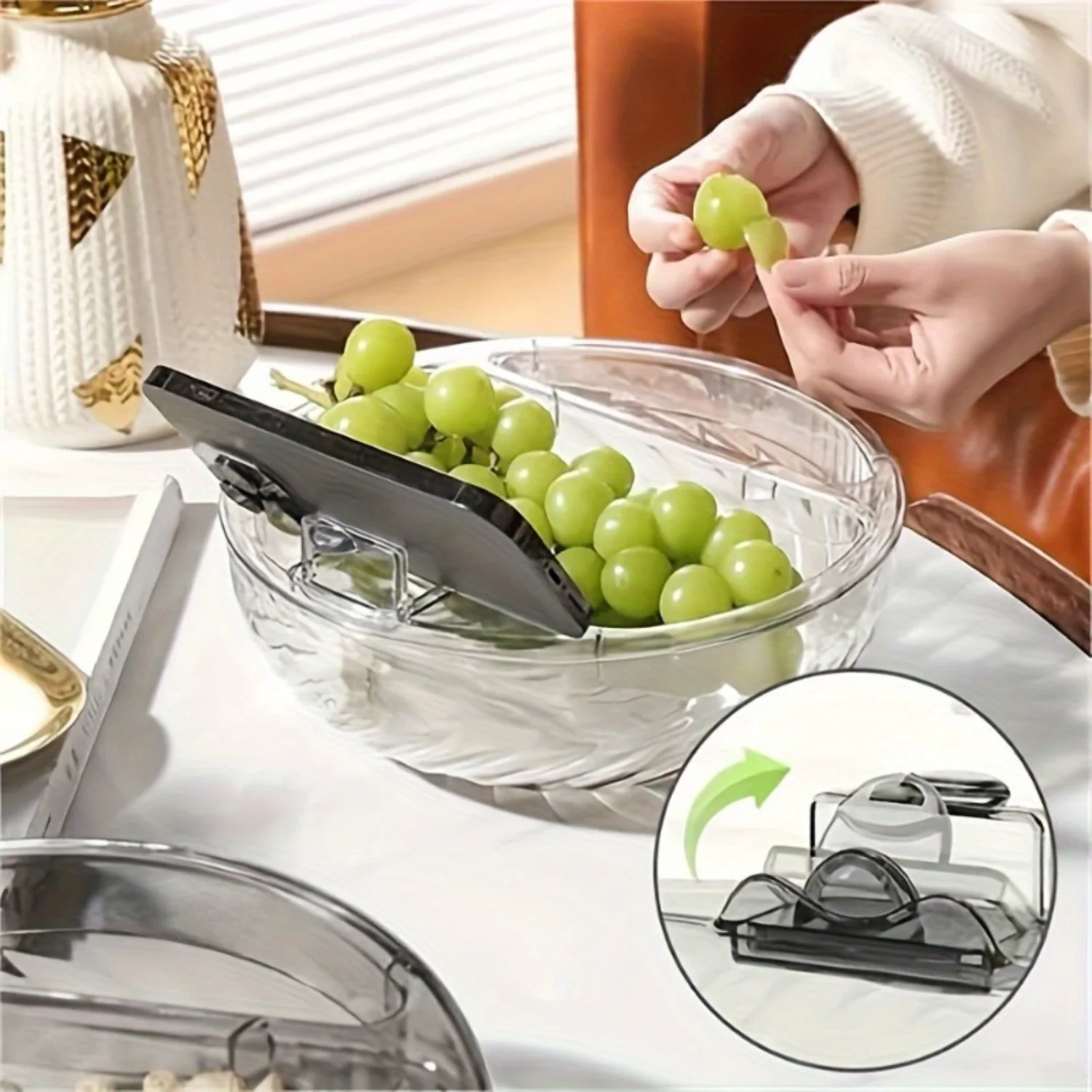 Round Plastic Double-Layered Snack Serving Bowl - Fruit Basket, Nut & Seed Plate for Living Room & Household