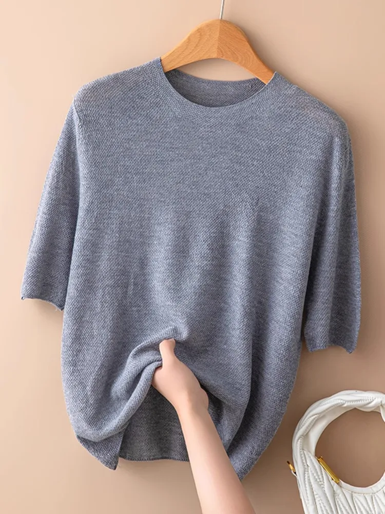 NOVEDAD DE VERANO 20225, Top de punto suelto ort Sve, camiseta fina f Sve para mujer, capa Base versátil adelgazante, redonda Ne