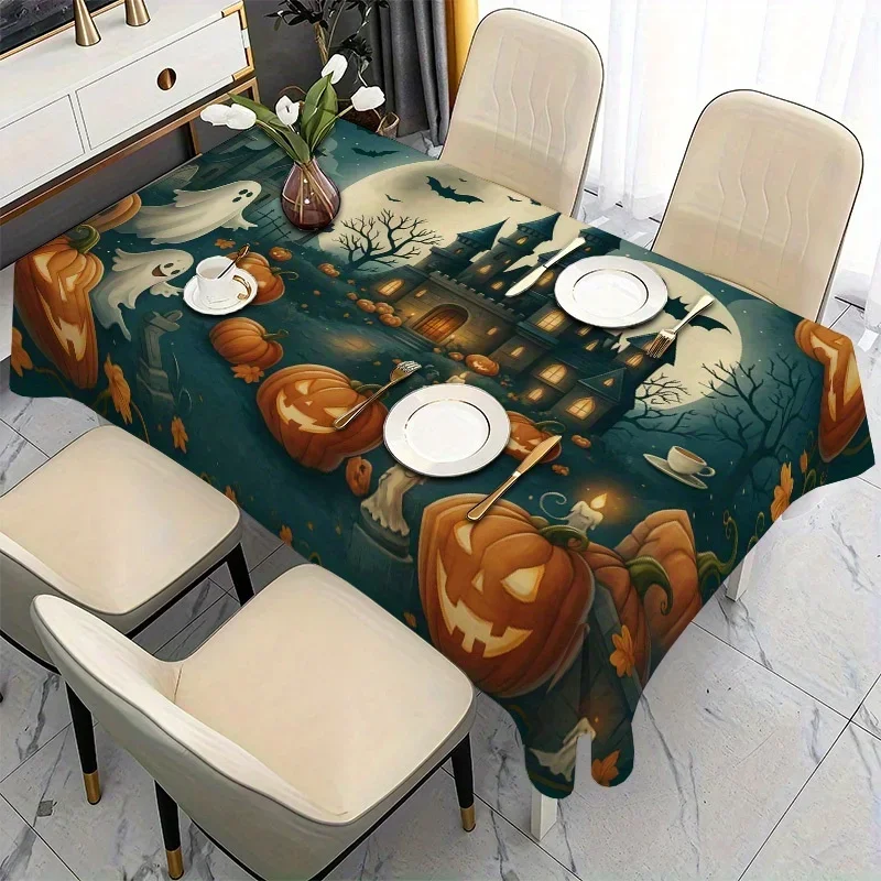 1pc 2D printed soft, fashionable and beautiful autumn/winter pumpkin Halloween-themed tablecloth, Halloween tableclothxzj
