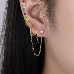 1PC New Stainless Steel Crystal Zirconia Small Hoop Earrings for Women Square Chain Pendant Cartilage Earring Piercing Jewelry
