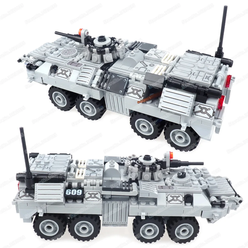 Military Armored Figures Carrier BTR-80 Building Block MOC 4 Axis WW2 Soldiers Car Weapons Chechen War Model Child Gift Boy Toys