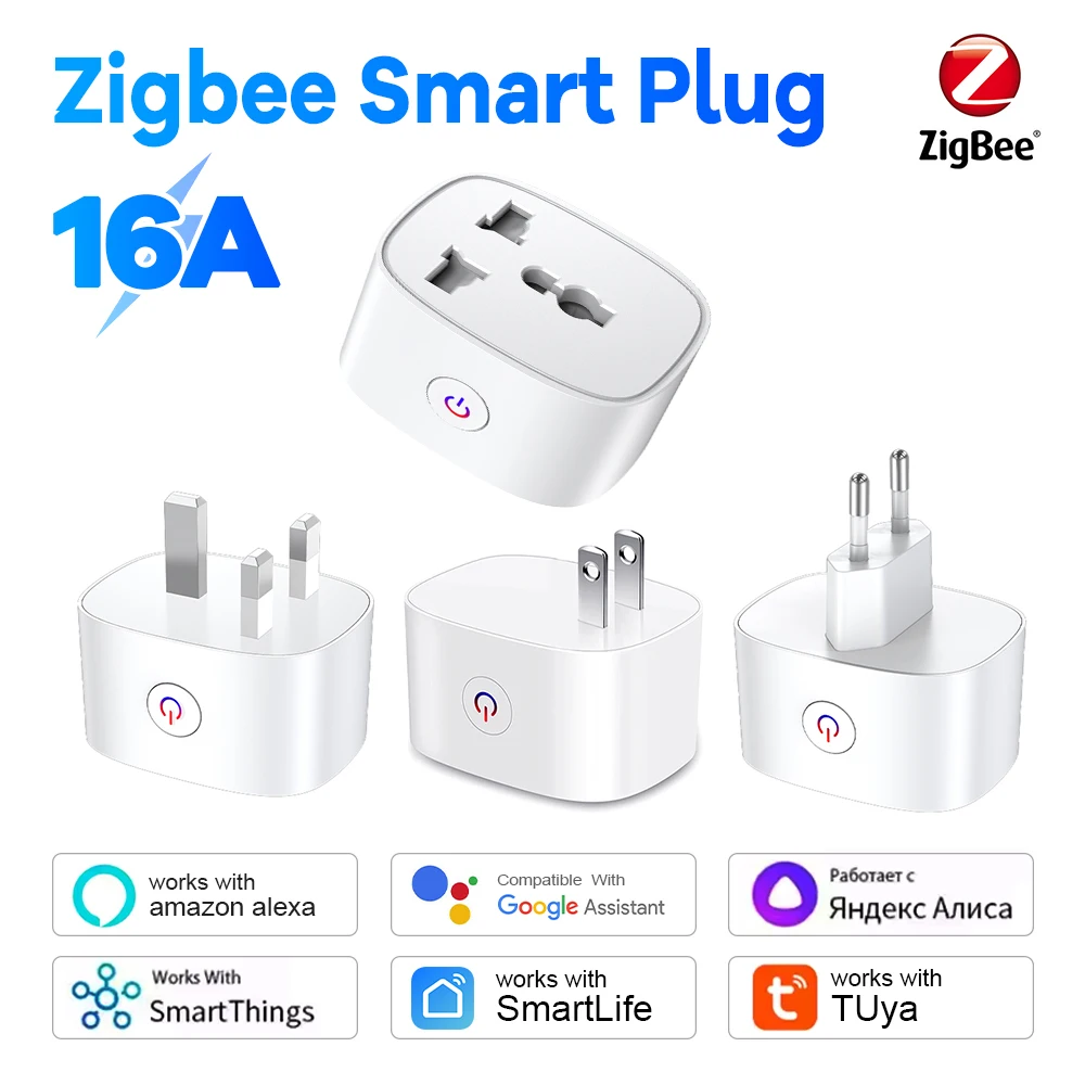 

Умная вилка Zigbee 16A, вилка европейского стандарта, США, Великобритании, монитор энергии, таймер дистанционного управления, Alexa Google Home для электрических розеток с управлением