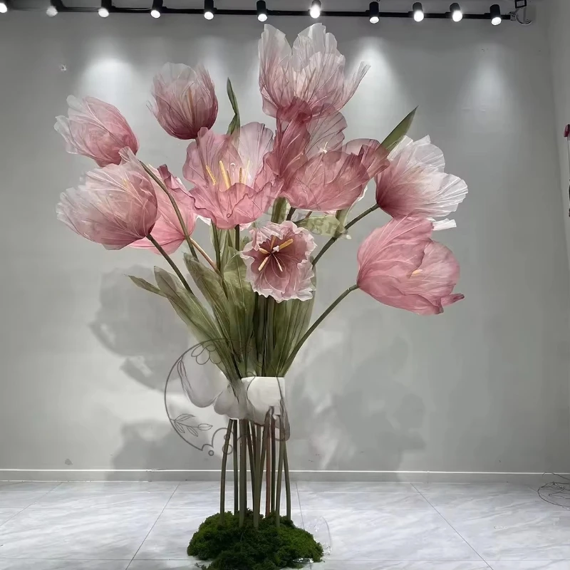 Elegant Events Decorative Flowers Artificial Standing Giant Silk Organza Tulips for Indoor Outdoor Decorations