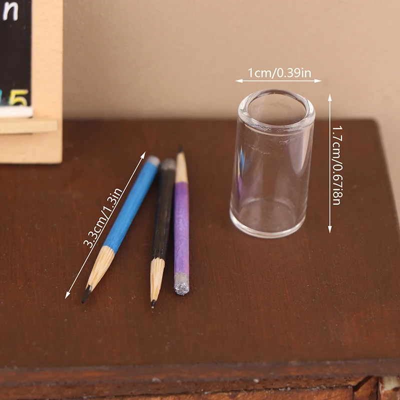 1/12 Dollhouse Mini Pencil Pencil Holder Set Dollhouse School Stationery Dolls House Decoration Accessories Kid Pretend Play Toy