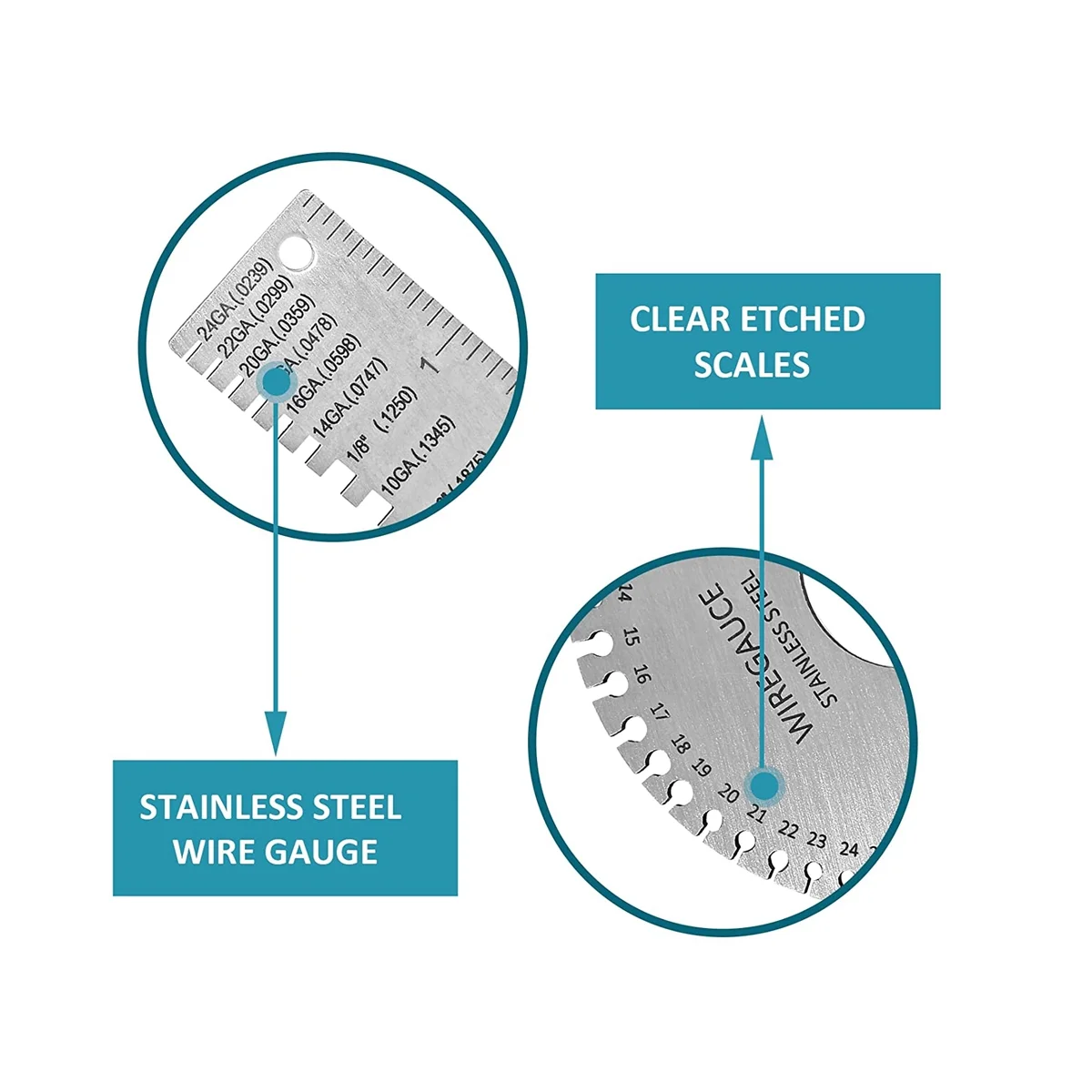 3Pcs Stainless Steel Thickness Gauge, Round Double-Sided Metal Wire Gauge,Cable Wire Welding Material Measuring Tool