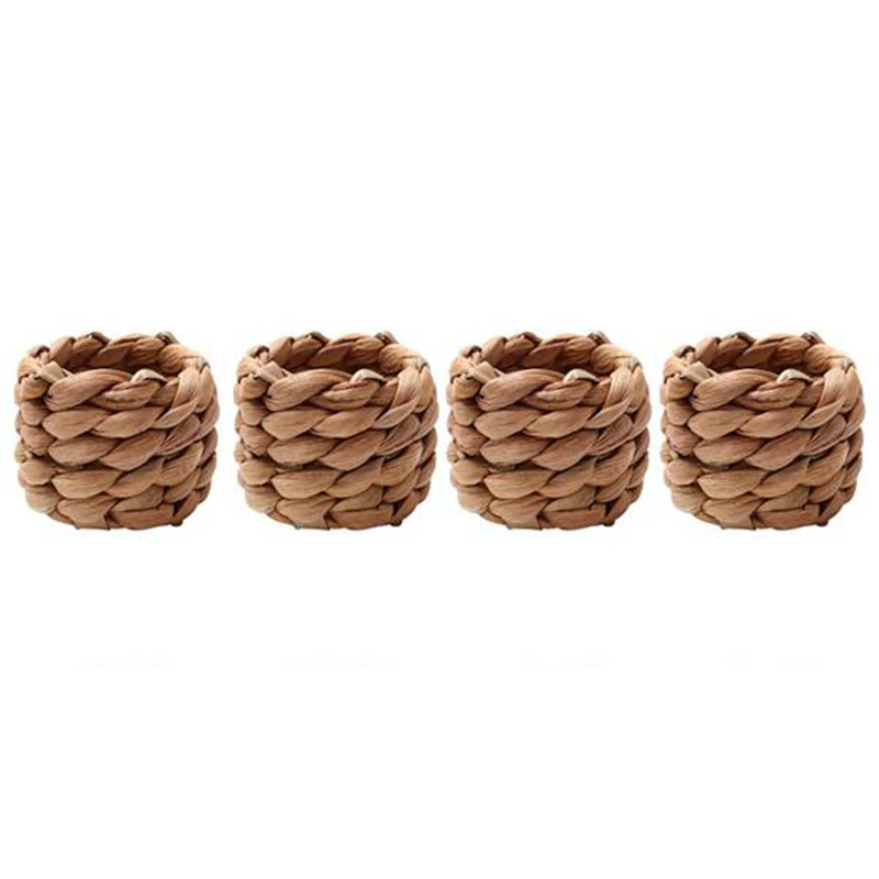 4Pcs Country Style Water Woven Napkin Ring, Hand-Woven Straw Napkin Ring, Farmhouse Napkin Buckle