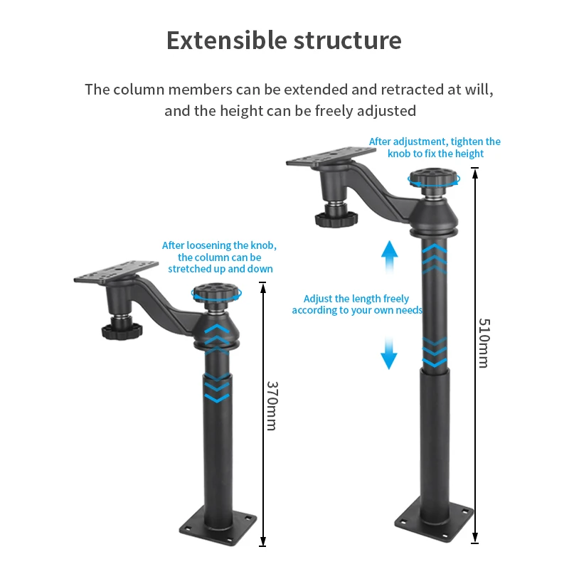 Aluminum Height Telescopic Fish Finder Mount Marine Electronics Mount with Horizontal Swing Arm ,Compatible with Garmin and more