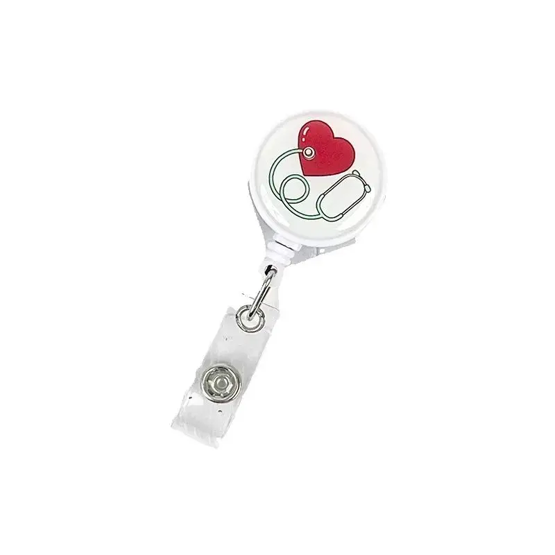 

1Pc Retractable Badge Reels Kawaii Cartoon Nurse Red Heart Uniform Pocket Clips Work Card Holder Hospital Supplies