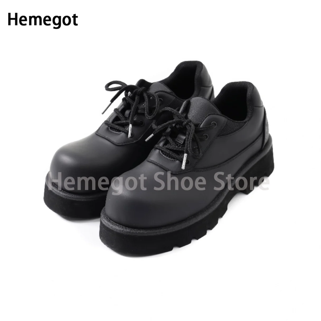 

Platform Derby Shoes Men's Big Round Toe Sports Low Top Shoes Black Leather Breathable Shoes Casual Sports Shoes Men Shoes