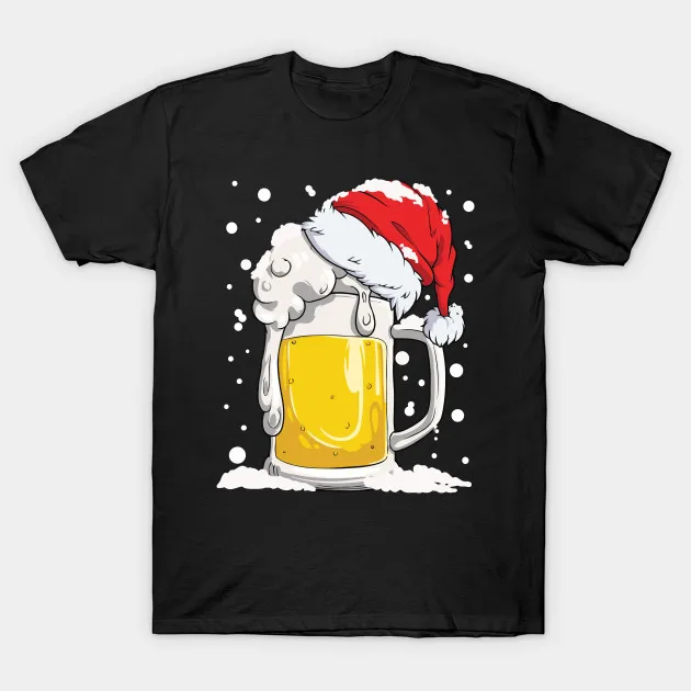 Santa Beer Christmas Drinking Xmas Gift T-Shirt 100% Cotton O-Neck Summer Short Sleeve Casual Mens T-shirt Size S-3XL