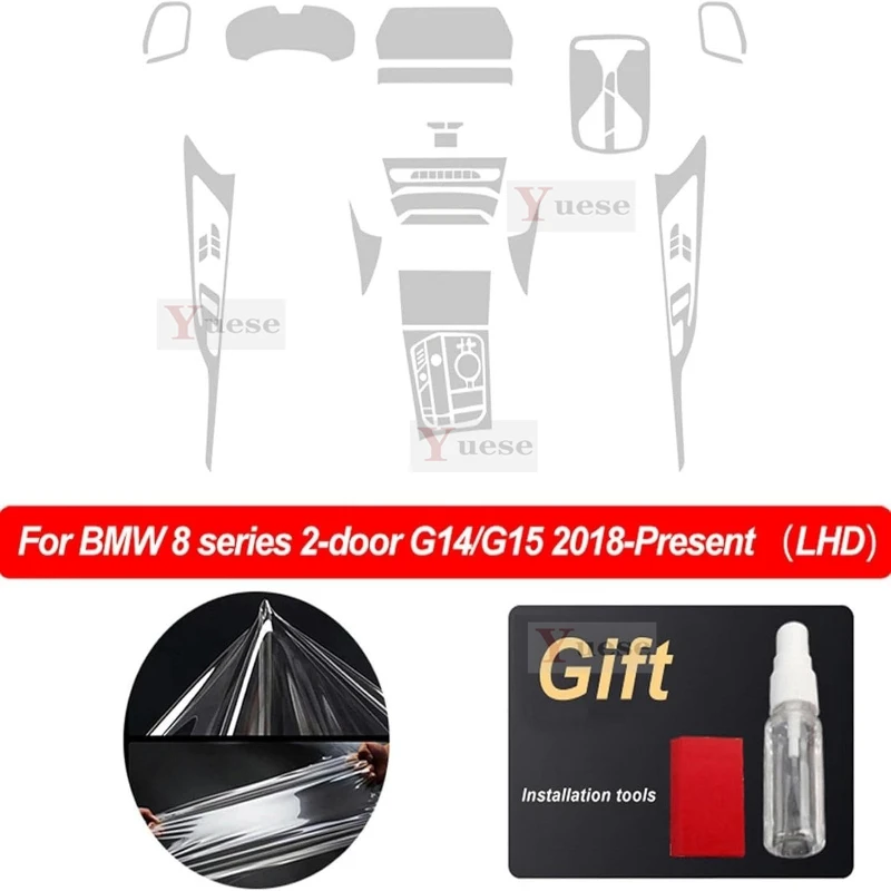 

For BMW 8 Series G14 G15 2-seats 2018-2025 car navigation screen protector invisible transparent film TPU interior film Stickers