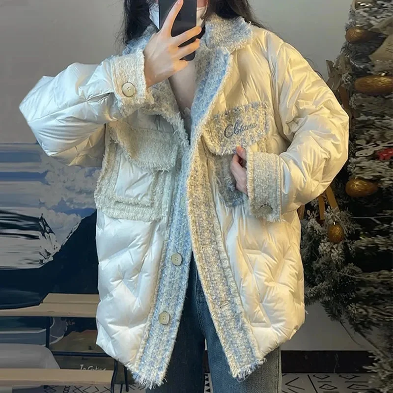 Down Jacket Homemade Small Fragrance Internet Celebrity Same Style 2023 Winter and Slimming Short Patchwork Down Women's Coat