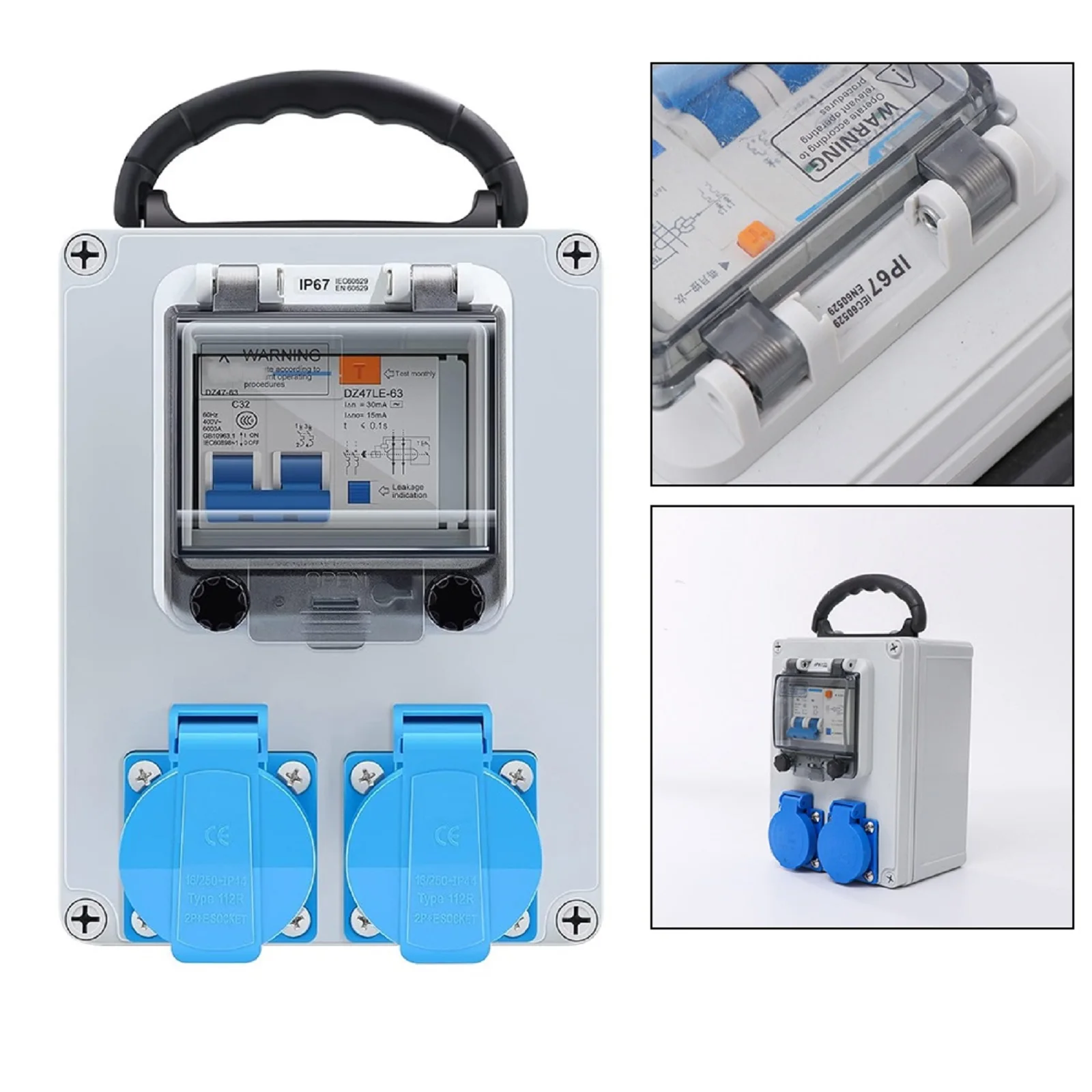 

IP67 Portable Switch Socket Box Wall Power Distributor With Socket 2×16A 250V 5.55*4.02*7.75inch Tools Accessories