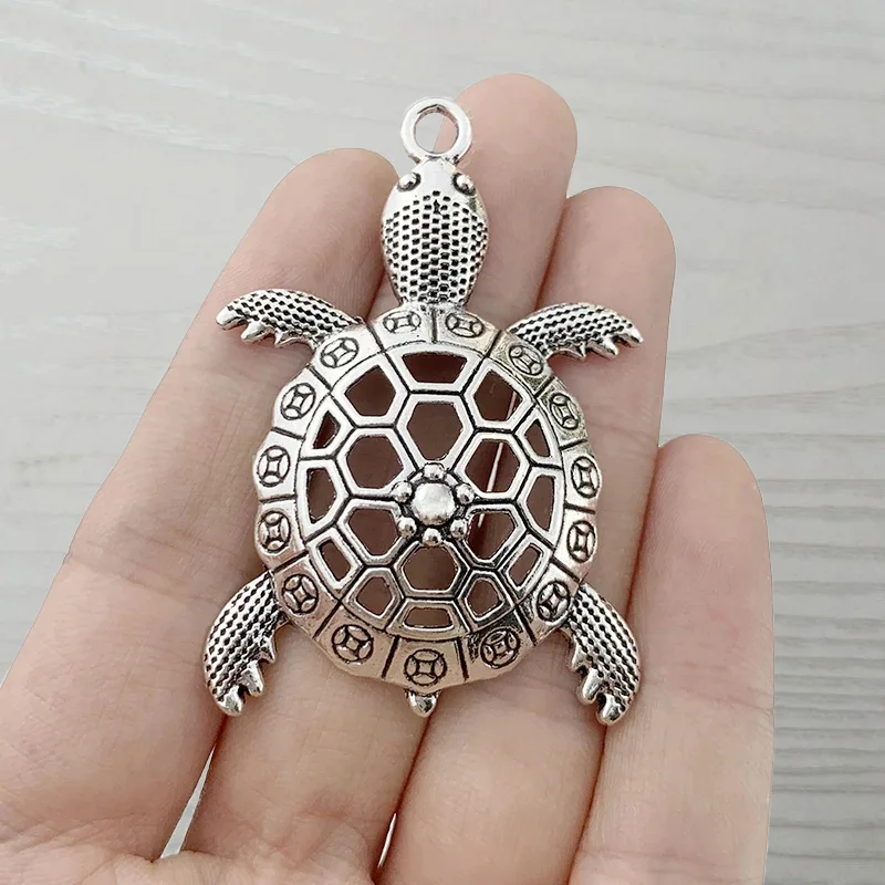 6 x Tibetan Silver Large Hollow Turtle Tortoise Charms Pendants for Necklace Jewelry Making Accessories 56x37mm