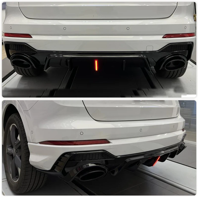 Rear Bumper Diffuser Lip Spoiler With Exhaust Tips For Audi Q3 Sport 2021 2022 Car Rear Lip Diffuser Guard PP Black