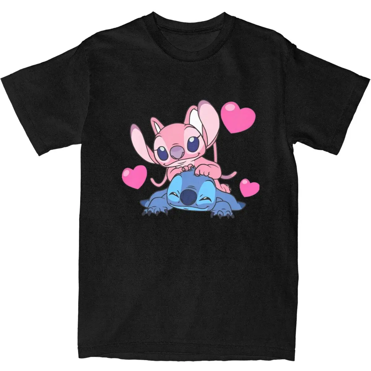 Stitch Angel Love T-Shirt Leisure T-Shirts Short-Sleeve Y2K Fun Tops Beach Cotton O Neck 4XL 5XL 6XL Top Tees