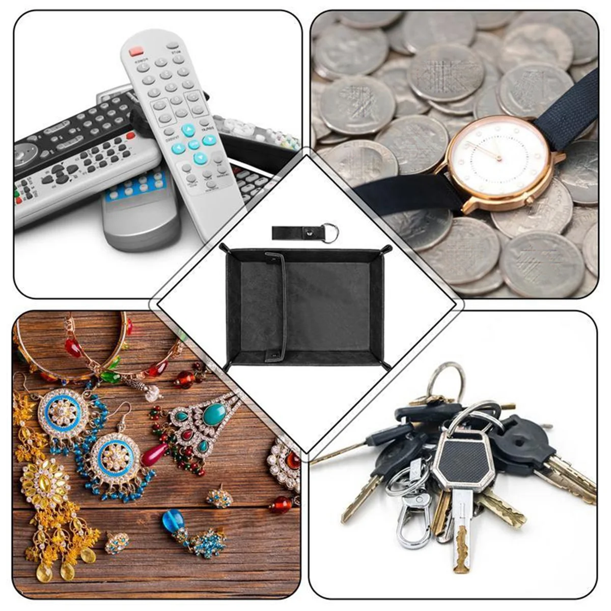 AB15-PU Leather Valet Tray For Men - Nightstand Organizer With Dividers, Ideal For Desk, Bathroom & Bedside Storage