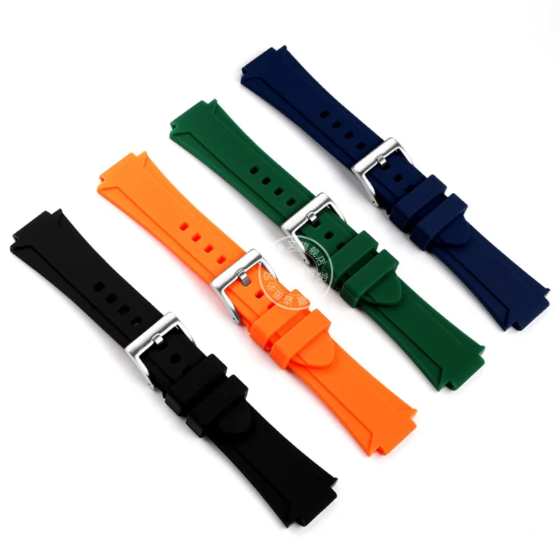 Silicone Rubber Watchband For Oris Aquis 7330 7740 Striped Watch Band Convex Strap Wristband Black Blue 24x11mm 24x12mm