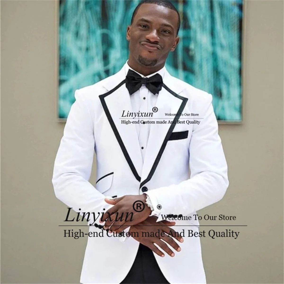 

White Groom Tuxedo for Wedding African Slim Fit Men Suits Notched Lapel Smoking Male Prom Blazer 2 Pieces Sets Costume Homme