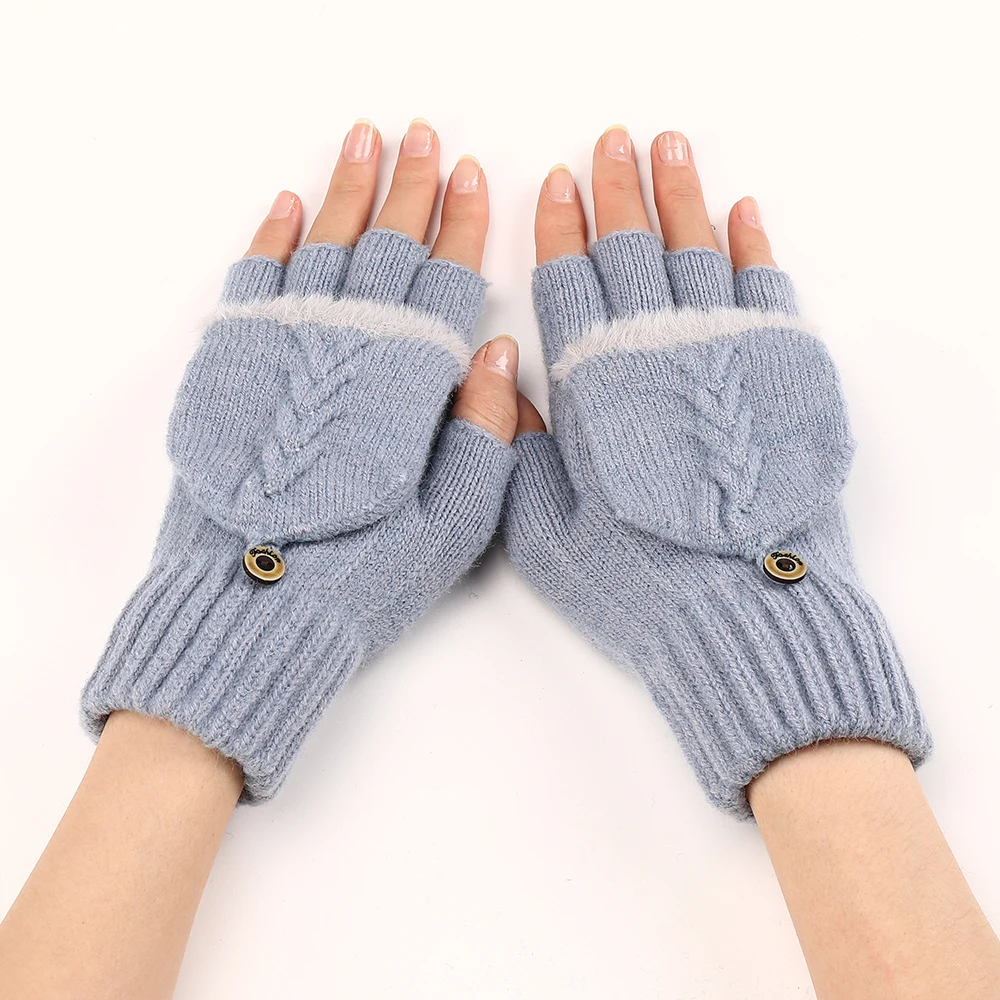 

Wool Knitted Fingerless Flip Gloves Winter Warm Touchscreen Gloves for Men Women Unisex Exposed Finger Mittens Writing Glove