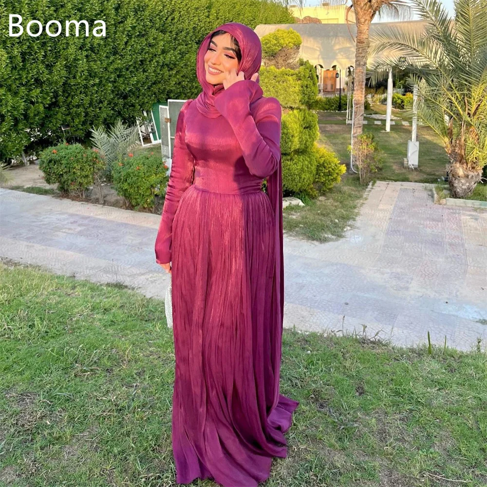 Booma brilhante a linha sem alças plissado vestidos formais de festa para mulheres o-pescoço manga cheia vestido de baile personalizar 2025