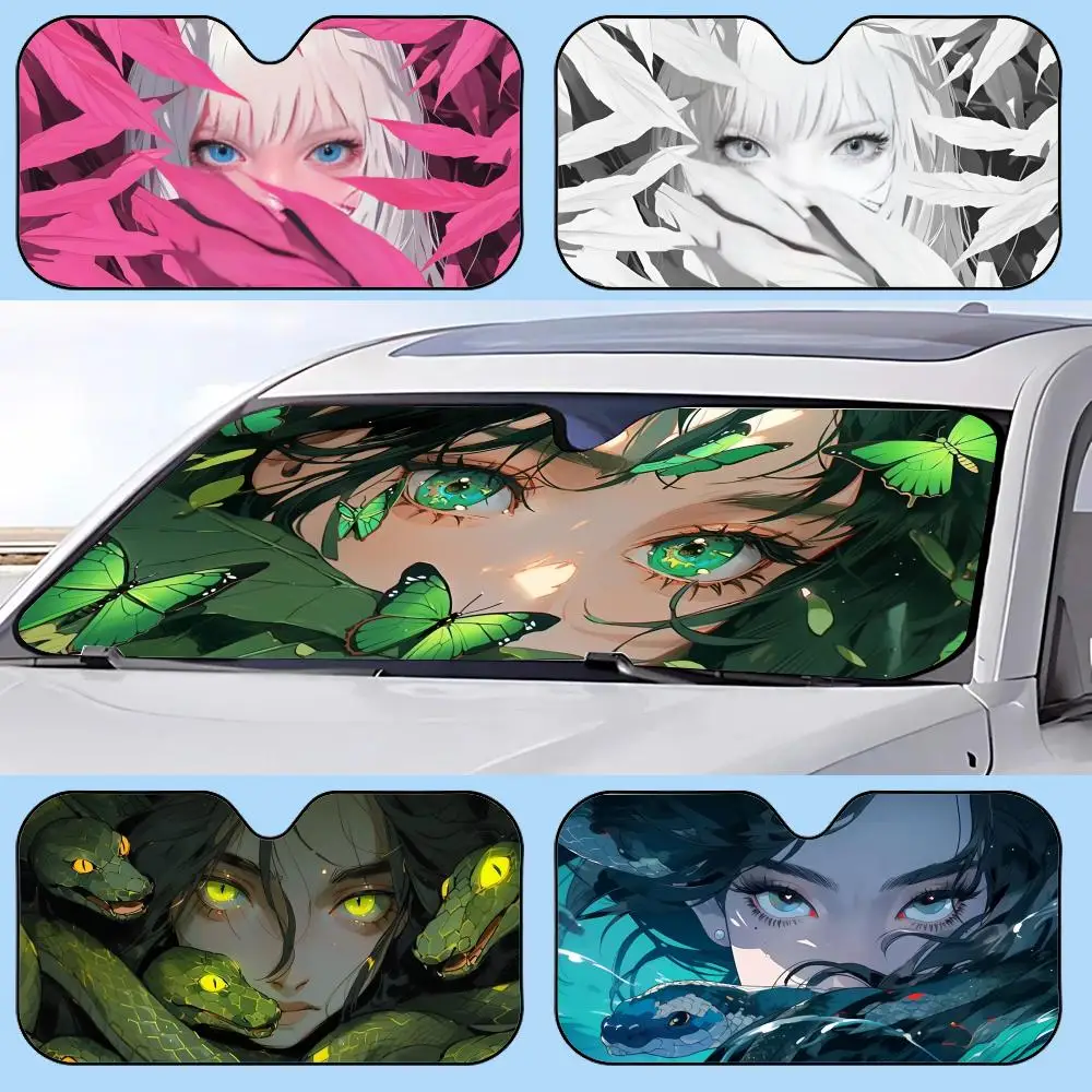 

Leaves covering cyberpunk girl Sun Visor Retractable Car Sun Visor Anti-Glare UV Protection Front Window Sunshade