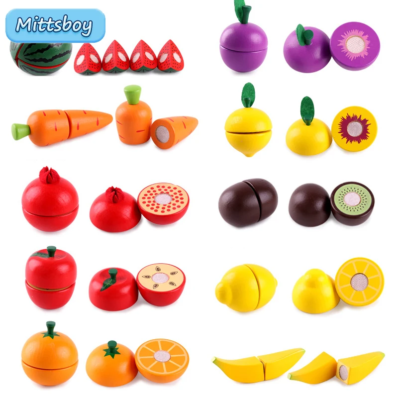 Juguetes Educativos para cortar frutas, pegatinas de pasta de madera para cortar frutas y verduras, juguete de cocina, regalo educativo para niños,