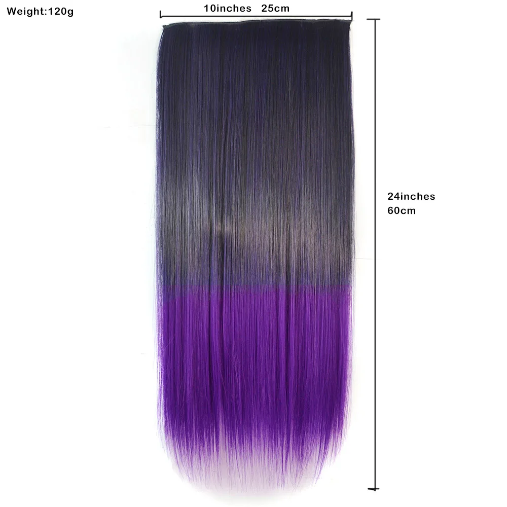 Zolin Colorful Ombre Color Straight Synthetic Hair Clip In Hair Extension One Piece With 5Clips Cosplay Hairpieces For Woman