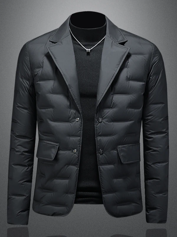 

Мужская легкая роскошная пуховая куртка с отложным воротником: теплая повседневная верхняя одежда в деловом стиле для отдыха