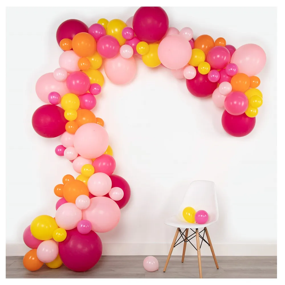 100PCS Pink Fuchsia Yellow Orange Balloons Garland Arch Kit Latex Balloon Girls Birthday Party Baby Shower Weddding Decoration