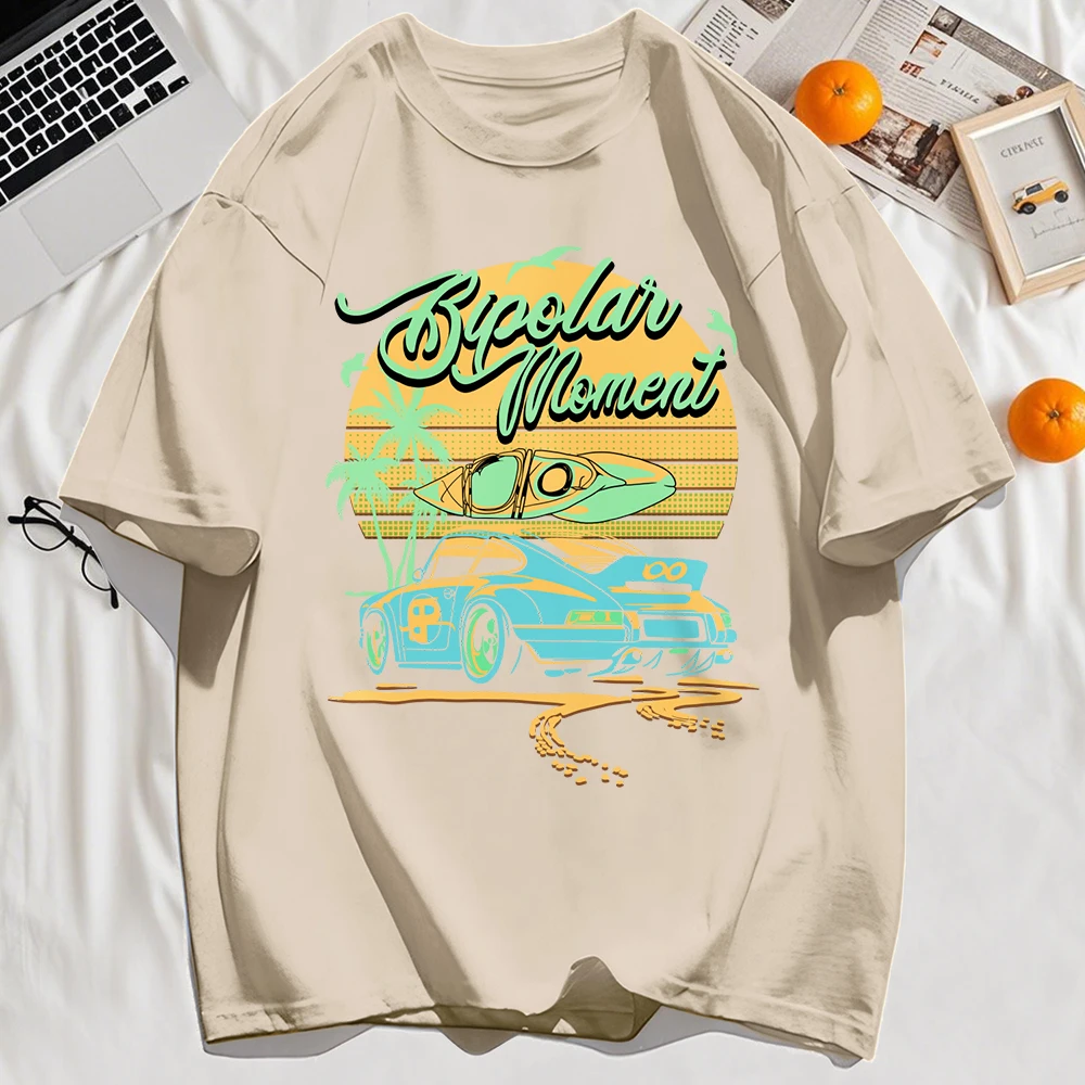Coconut Tree Car Creative Letter Print T-Shirt Mens Breathable Cotton T Shirts Crewneck Basics Tee Casual Summer Unisex Top