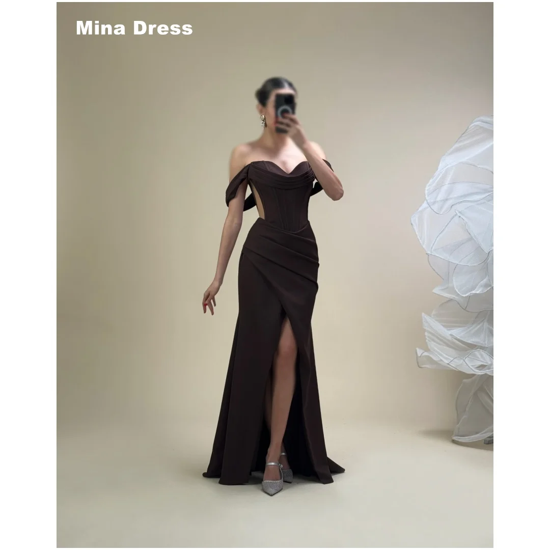 

Mina Customized Silver Long Dresses for Special Occasions Backless Women's Evening Dress High Slit Sleeveless Pleated Prom Party