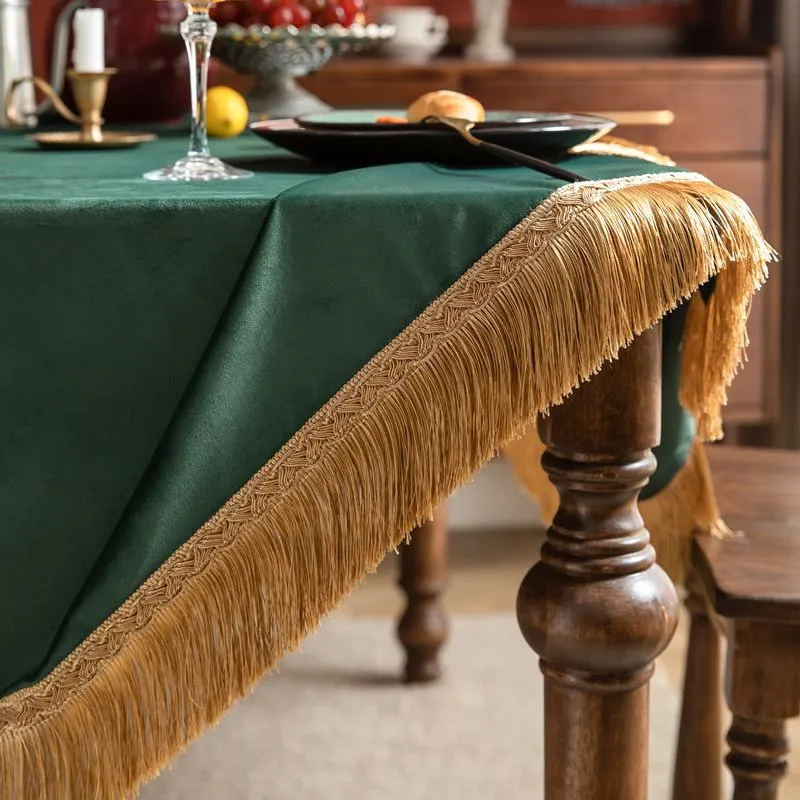 EIFLOY Tassels Velvet Table Cover for Dining Table Protector Rectangular Square Coffee Tablecloth Party Solid Color Dropshipping