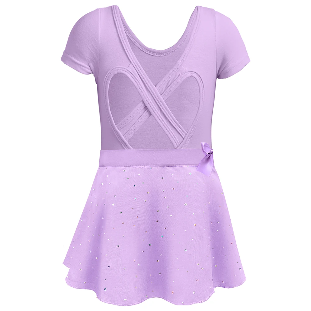 Mädchen Ballett Trikots mit abnehmbarem Rock Combo Krawatte Kurzarm Ballett Tanz Kleid Outfit Kinder Gymnastik Kostüm – Detail 14