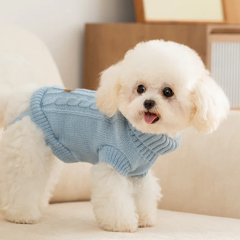 Simple Stranded Knit Sweater Solid Colour Dog Clothes Pet Winter Clothes Cozy Warm Pullover Puppy Two Legs Clothes