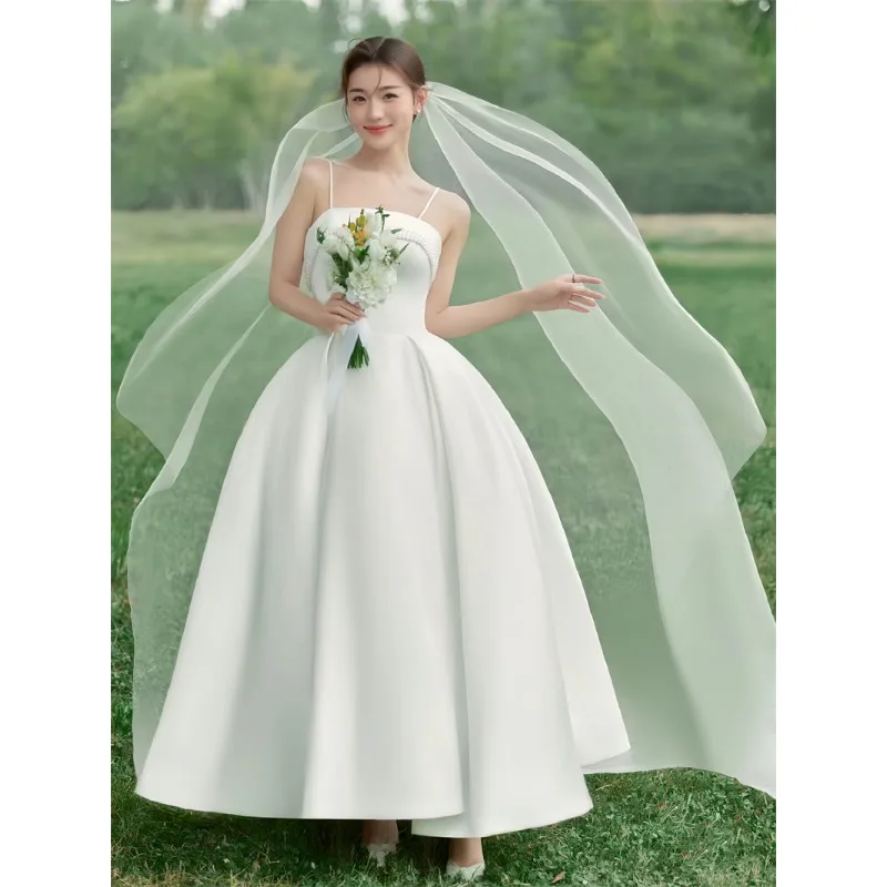 GIYSILE 2025 nouvelle robe de mariée en Satin blanc jupe moelleuse fronde robe formelle femmes robes de soirée élégantes Simple mode a-ligne