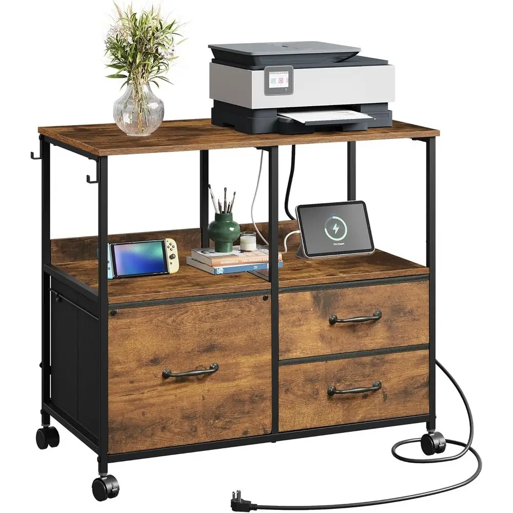 

Rolling Printer Stand with Storage, Adjustable Shelves, A4/Letter Size, Rustic Brown for Home Office