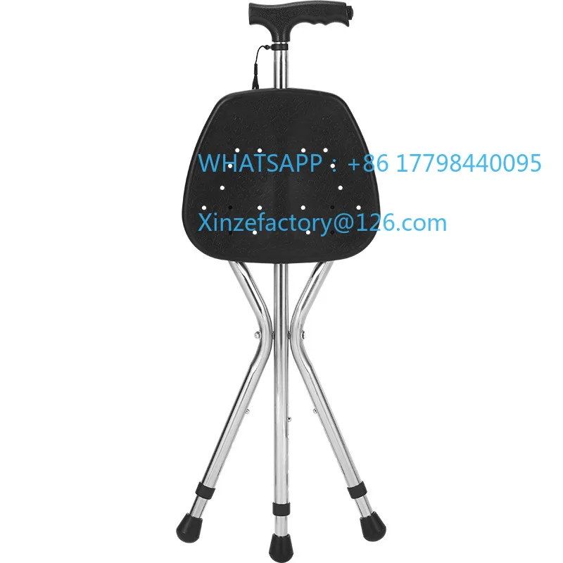 

Stainless steel cane stool with lighting dual-purpose cane stool elderly go out portable foldable cane seat