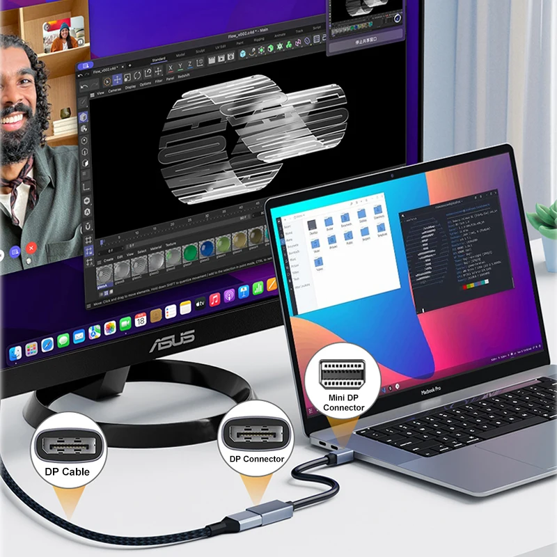 Kabel adaptera Mini DisplayPort do DisplayPort 0,2 m, 8K60Hz, 4K144Hz, 2K240Hz, żeński, kompatybilny z Thunderbolt2 — zdjęcie produktu 4